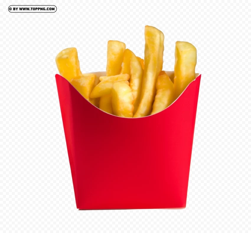 Crispy Fries in HD Red Kraft Box with Transparent Background Isolation of PNG