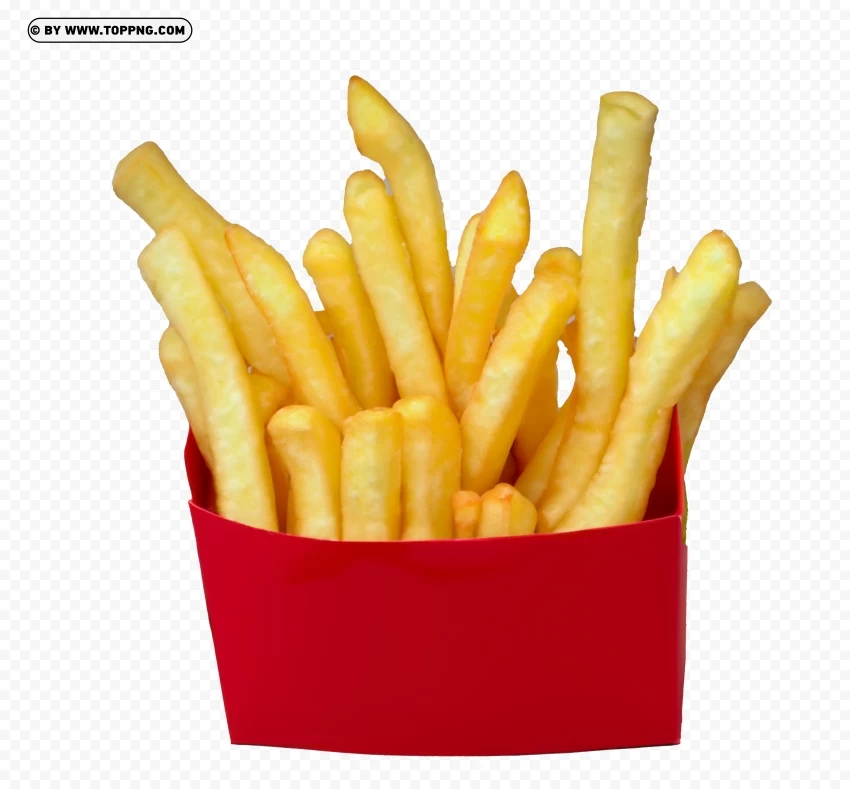 French Fries In Red Kraft Box with Transparent Background Isolated PNG Item