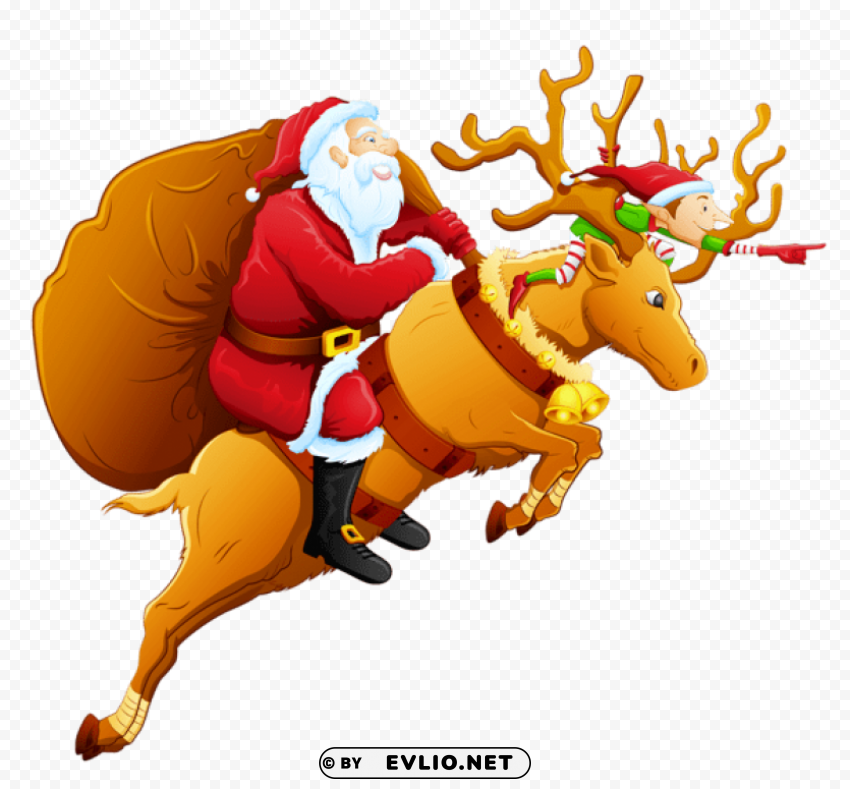 santa and reindeer Transparent Background PNG Isolated Element
