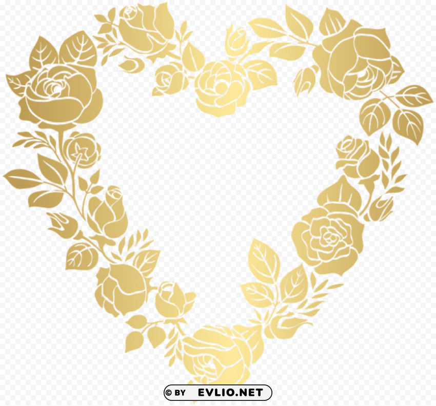 floral golden heart border frame Transparent PNG Isolated Graphic Element