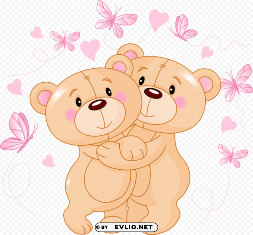 valentine teddy bears with butterfliespicture Isolated Object on Transparent PNG