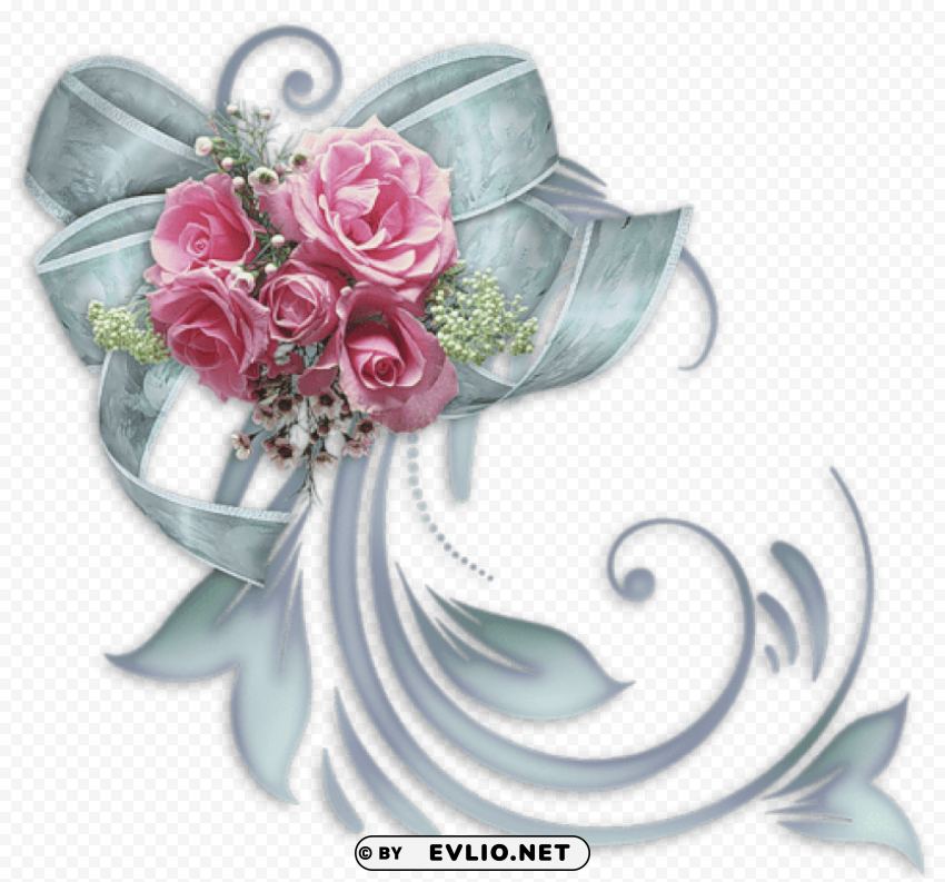 bow with roses decorative element PNG images with clear alpha layer