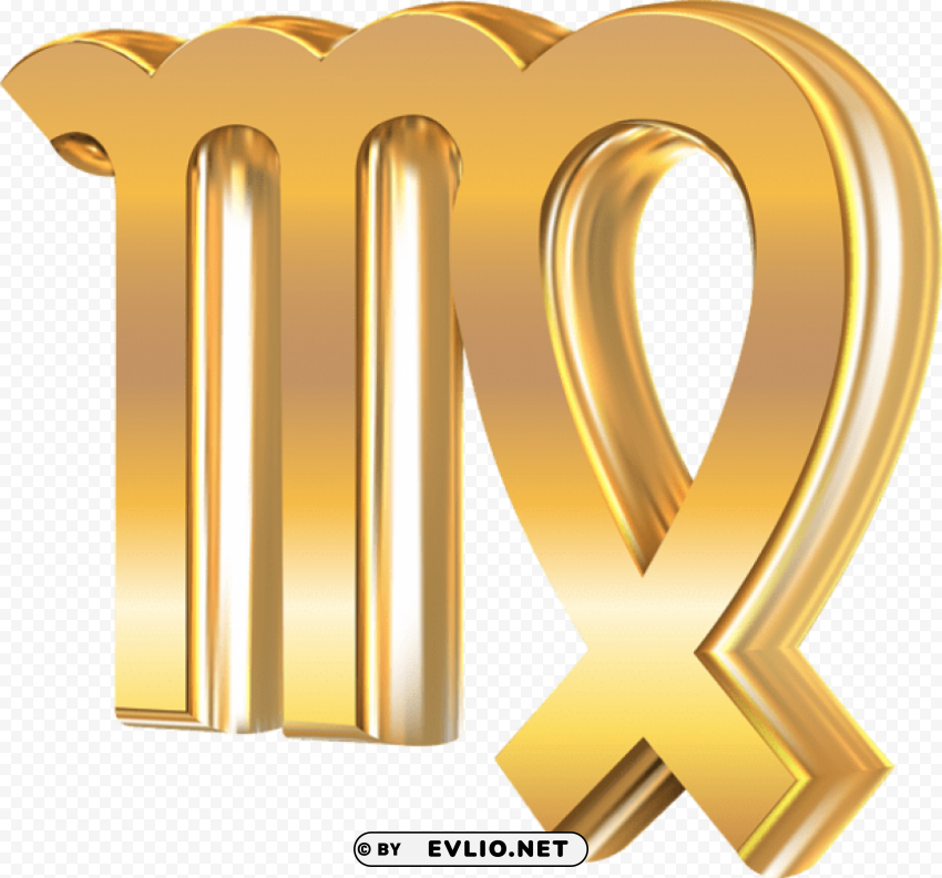 virgo 3d gold zodiac sign Isolated Illustration in Transparent PNG