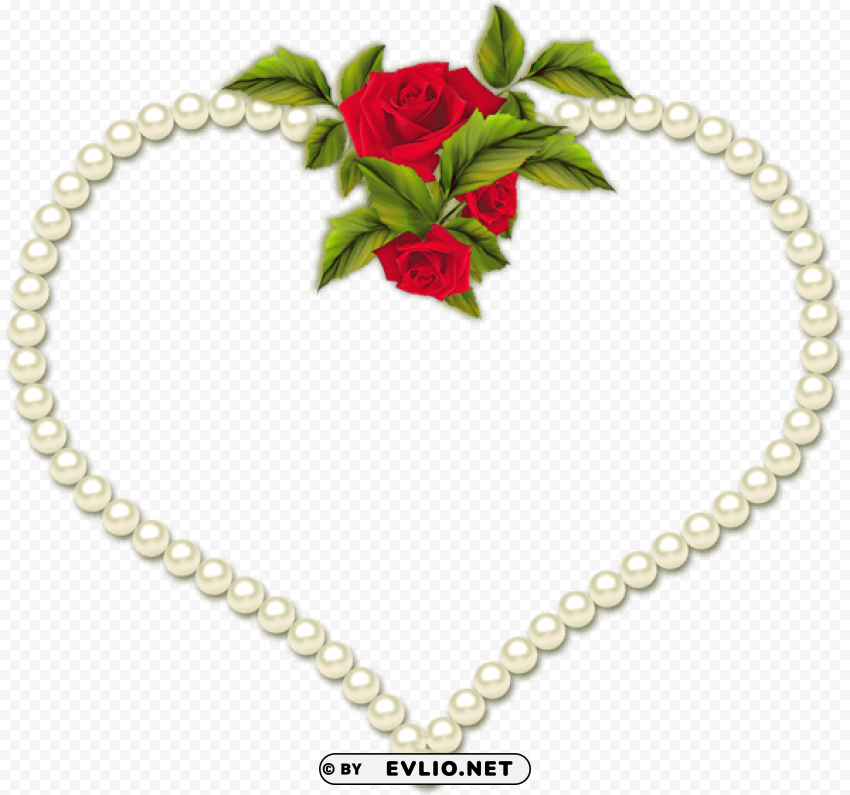 pearl transparent heart frame with roses PNG graphics for presentations