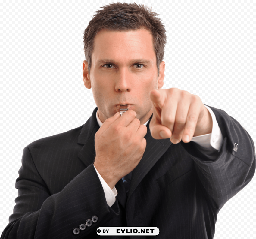 blowing whistle businessman HighResolution Isolated PNG Image