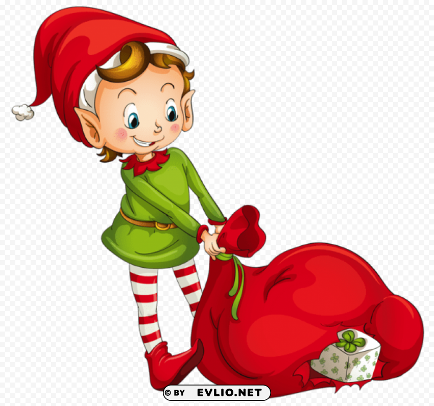 christmas elf with santa bag PNG images with high-quality resolution