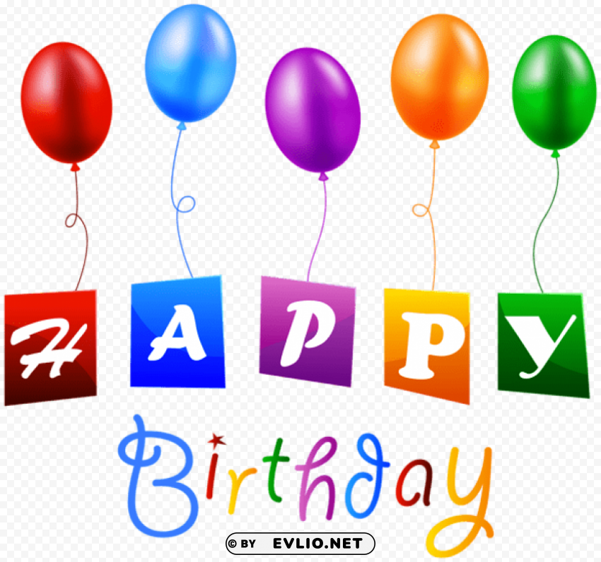 happy birthday with balloons Transparent PNG Graphic with Isolated Object