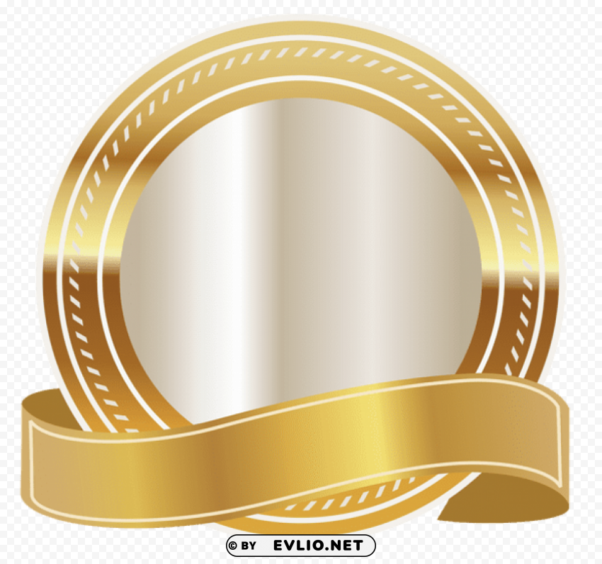 gold seal with gold ribbon Isolated Design Element on PNG