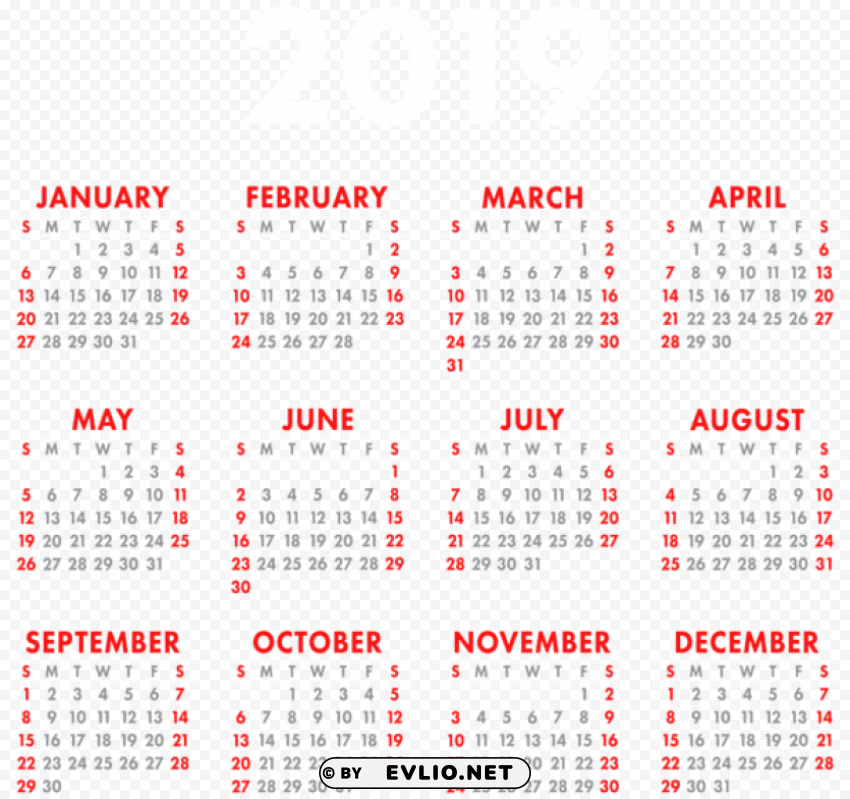 2019 Calendar Isolated Subject In HighQuality Transparent PNG