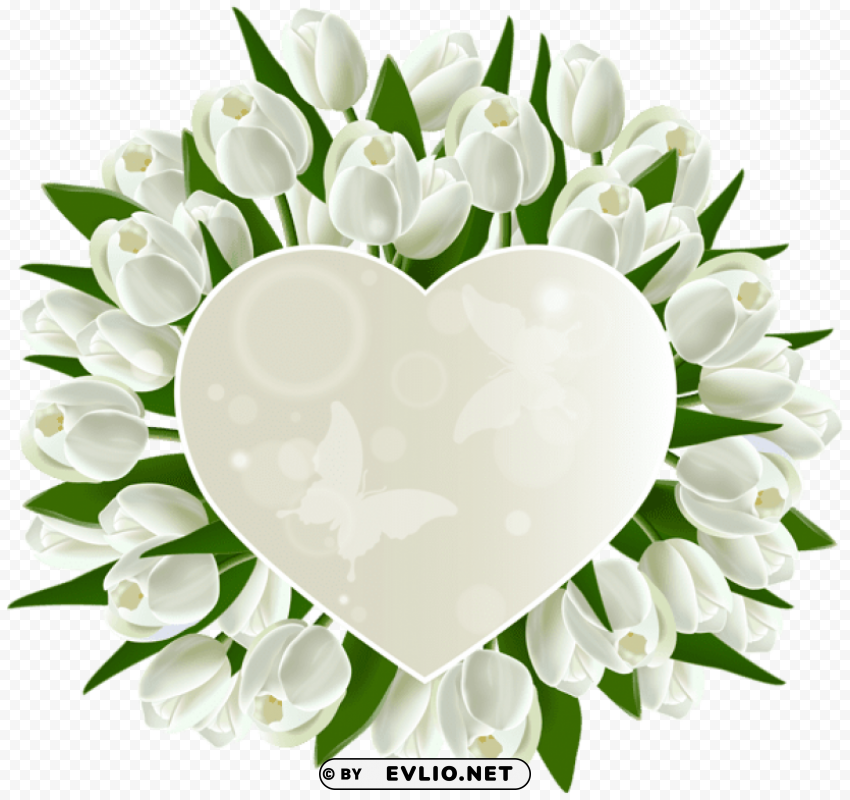 white tulips heart decoration PNG without watermark free