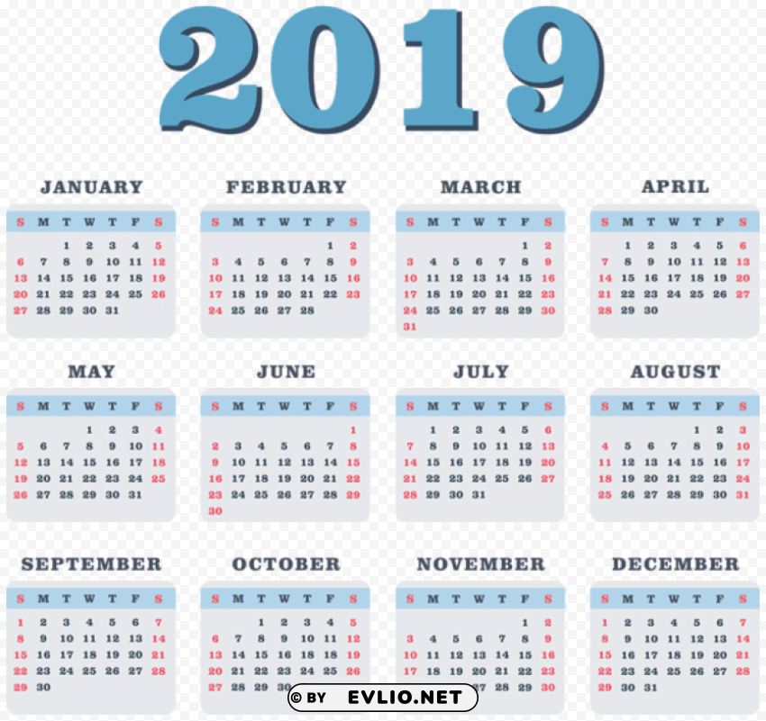 2019 blue calendar PNG files with alpha channel assortment