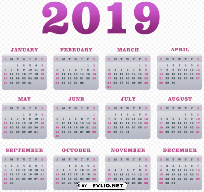 2019 calendar purple PNG files with clear backdrop assortment