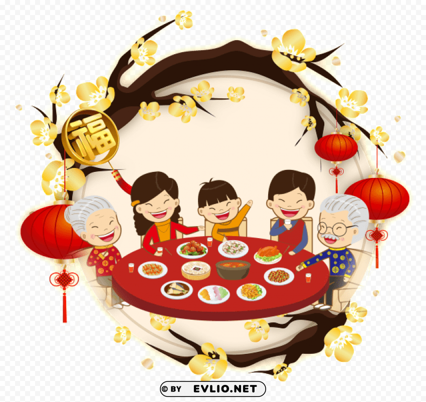 this graphics is hand drawn cartoon family reunion - greeting card for chinese new year Transparent PNG images set