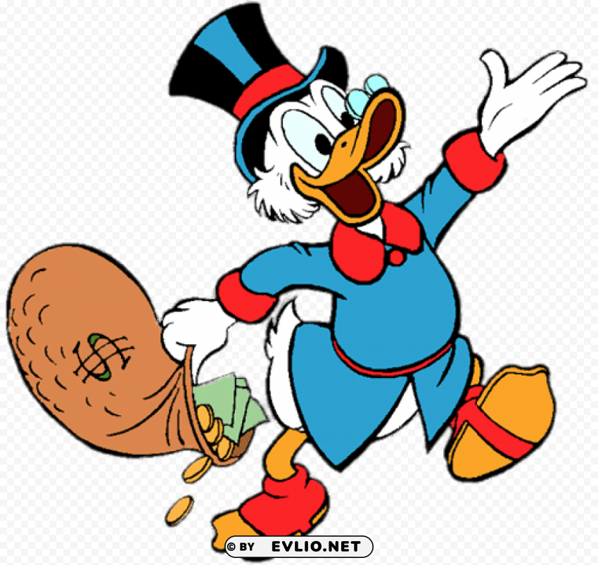 ducktales scrooge mcduck holding money bag PNG format with no background