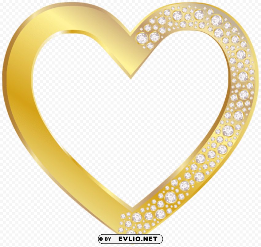 Gold Heart With Diamonds Isolated Design Element In PNG Format