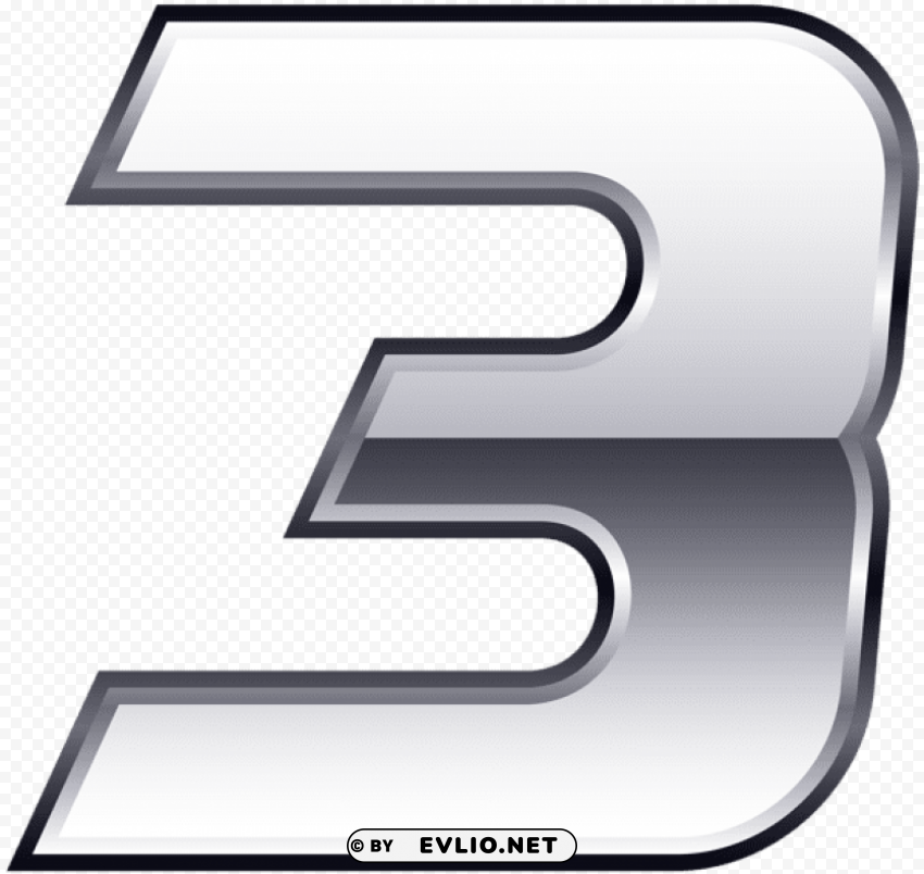 silver number three PNG Image with Clear Background Isolation