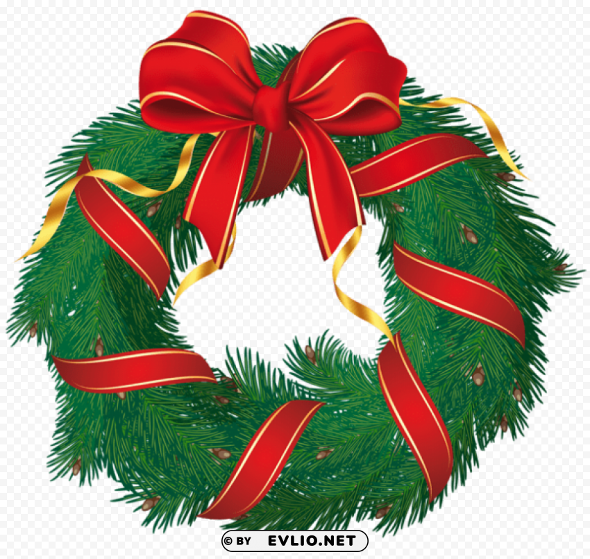 christmas wreath with red bow Transparent Background PNG Isolated Element