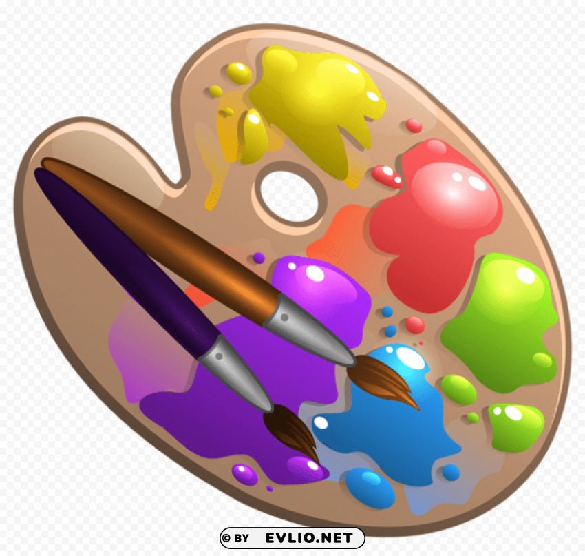 school palette with paint brushespicture Isolated Artwork on Transparent Background