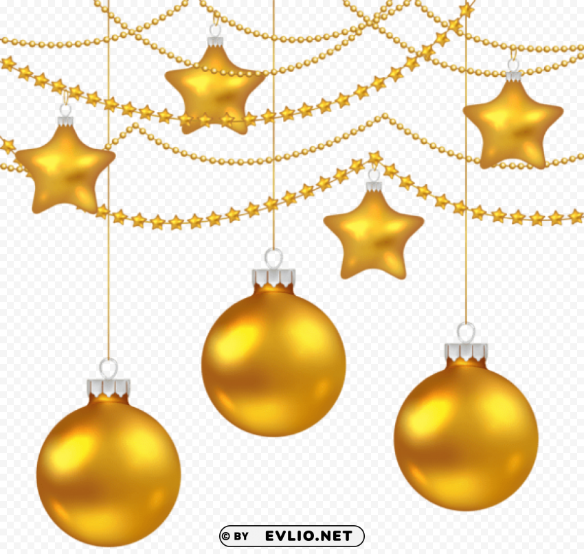 yellow christmas balls decoration PNG Graphic Isolated on Clear Background