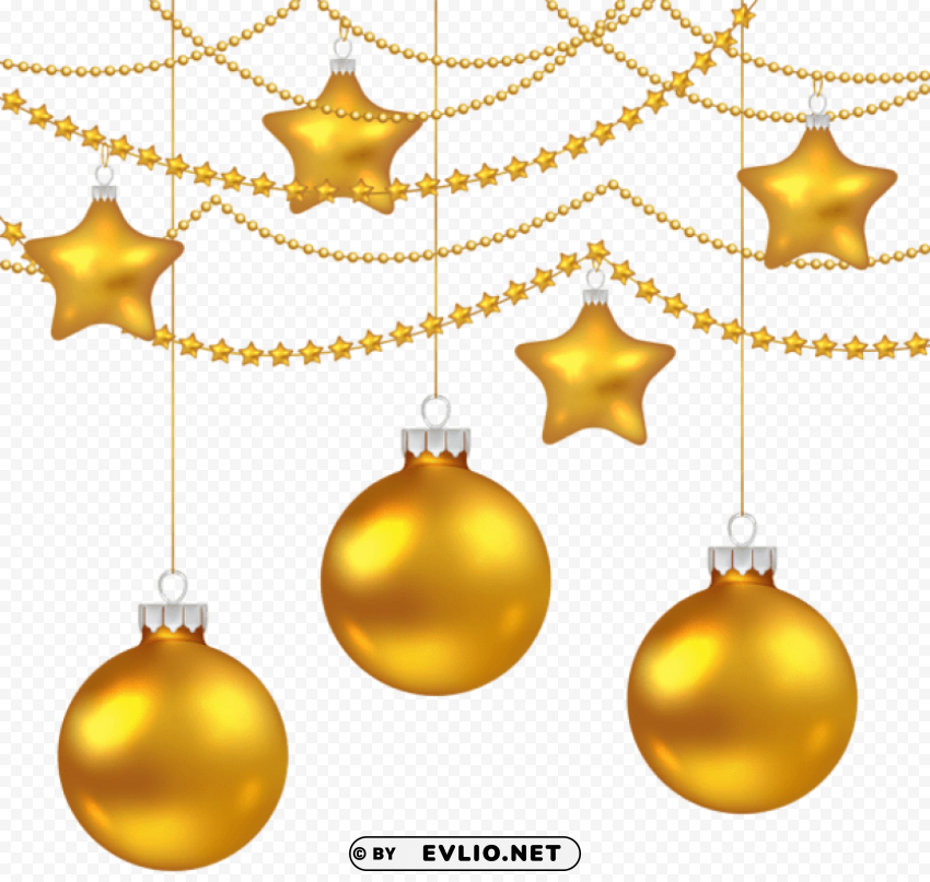 Yellow Christmas Balls Decoration PNG Graphic Isolated On Clear Background