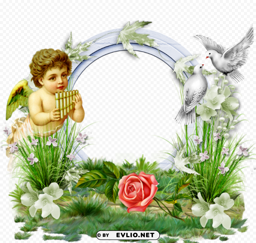 transparent photo frame with angel and doves Clear background PNG images comprehensive package