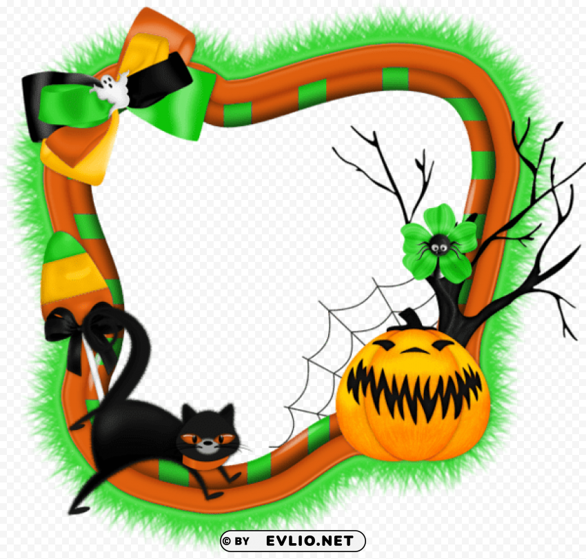 halloweenphoto frame with pumpkin and cat PNG with no background required