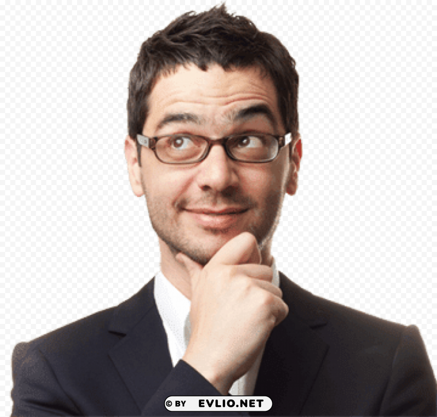 man glasses thinking PNG Image with Isolated Graphic Element