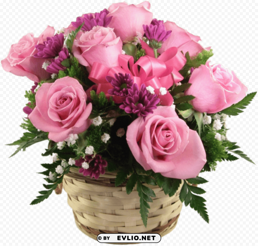  pink roses basket Isolated Element on HighQuality Transparent PNG
