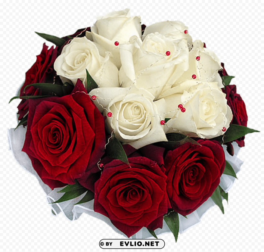 whire and red rose bouquet Isolated Object with Transparent Background in PNG