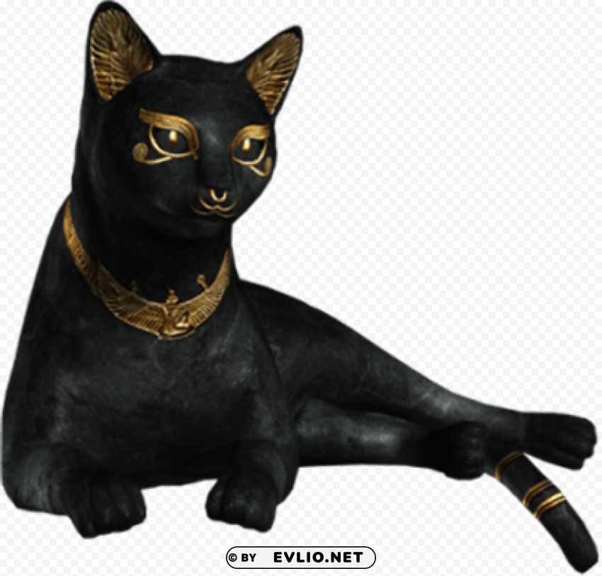  Black Cat Statue with Gold Accents Clear background PNG images comprehensive package