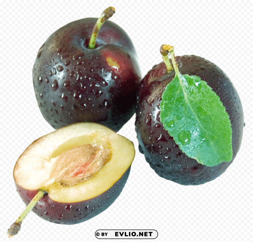 plum with leaf Isolated Character in Clear Transparent PNG