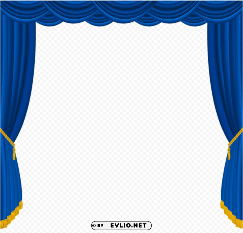 Transparent Blue Curtains Decor Isolated Icon With Clear Background PNG