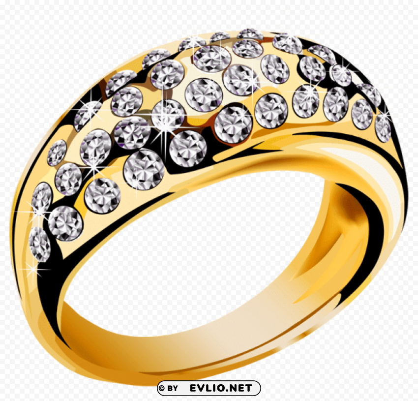 gold ring with white diamonds PNG with alpha channel