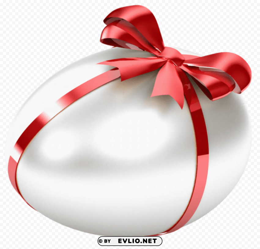 white easter egg with red bow transparent Isolated Graphic Element in HighResolution PNG