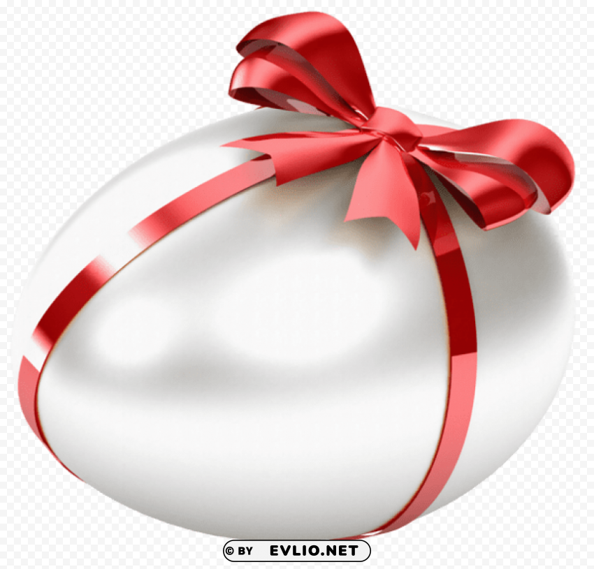 White Easter Egg With Red Bow Transparent Isolated Graphic Element In HighResolution PNG