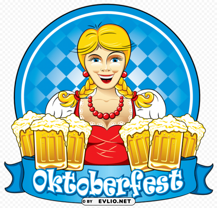 blue oktoberfest girl with beers PNG with alpha channel for download