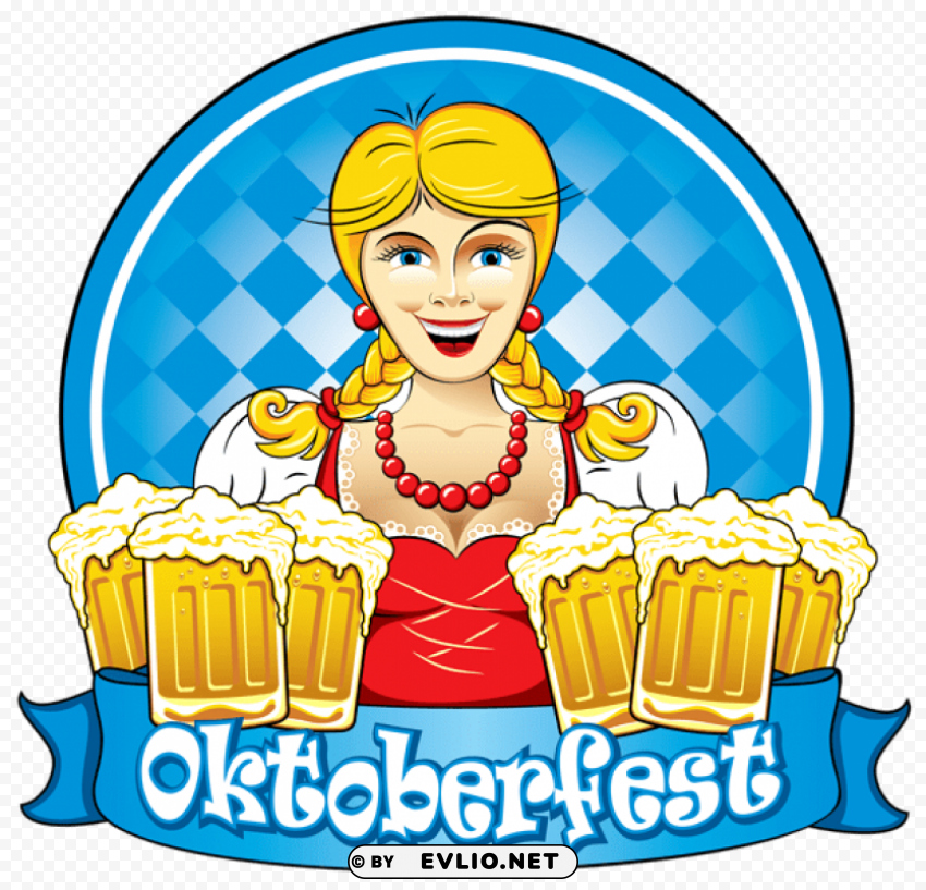 Blue Oktoberfest Girl With Beers PNG With Alpha Channel For Download