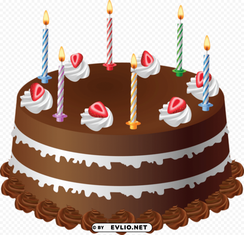 chocolate cake with candles art large picture Clean Background Isolated PNG Image