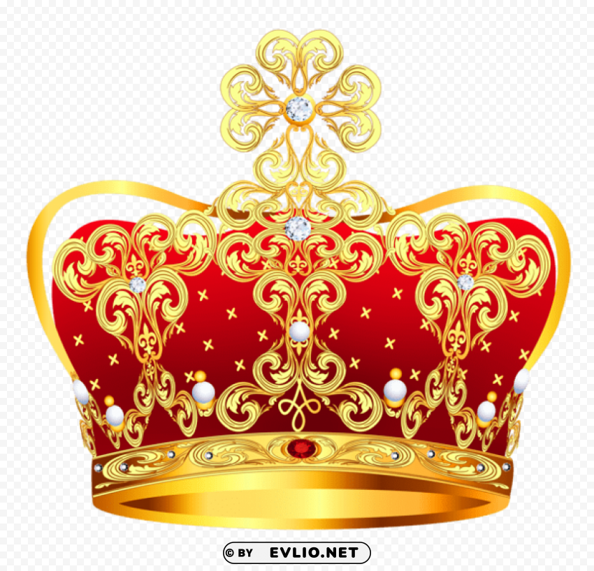 gold and red crown with pearlspicture PNG for overlays