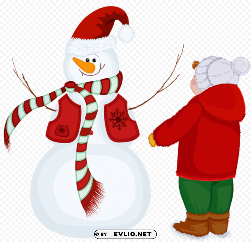 transparent snowman and kid Clean Background Isolated PNG Character