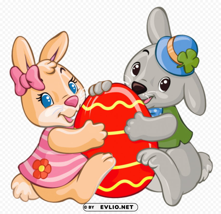 easter bunnies with red egg Isolated Graphic Element in Transparent PNG