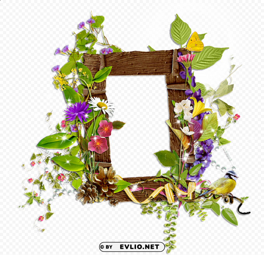 shining transparent frame with wild flowers and moon Clean Background PNG Isolated Art