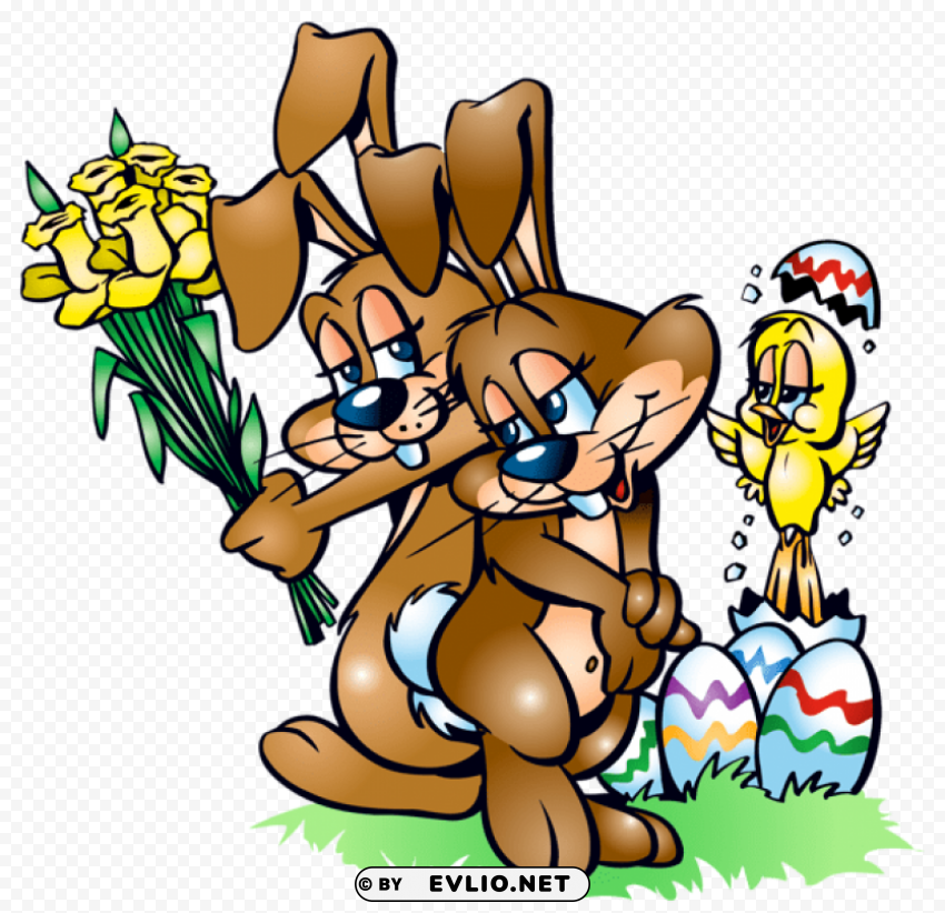 easter bunnies transparent Isolated Element with Clear PNG Background