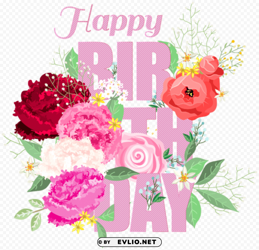 happy birthday with flowers Clear background PNG graphics