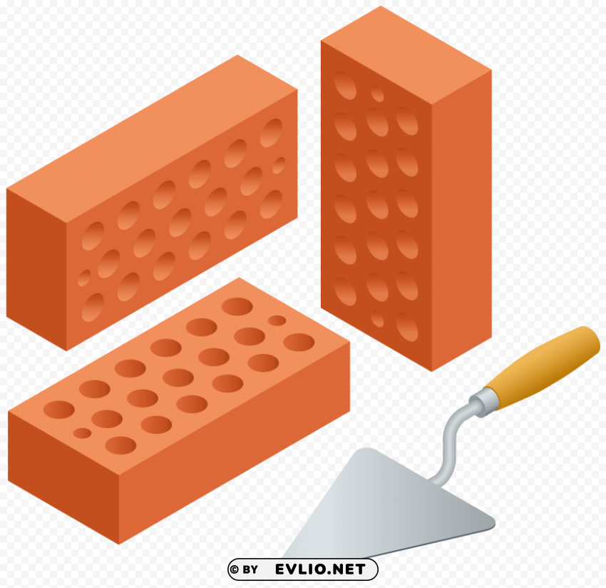 Trowel And Bricks Clean Background Isolated PNG Graphic Detail