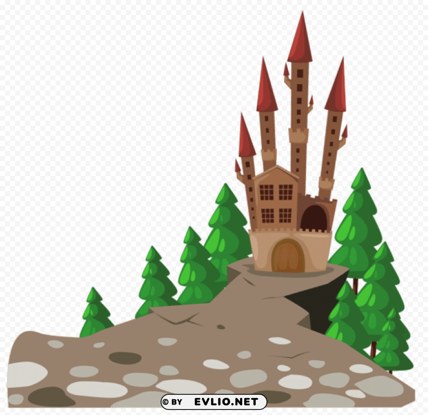  castle and pines Isolated Illustration on Transparent PNG