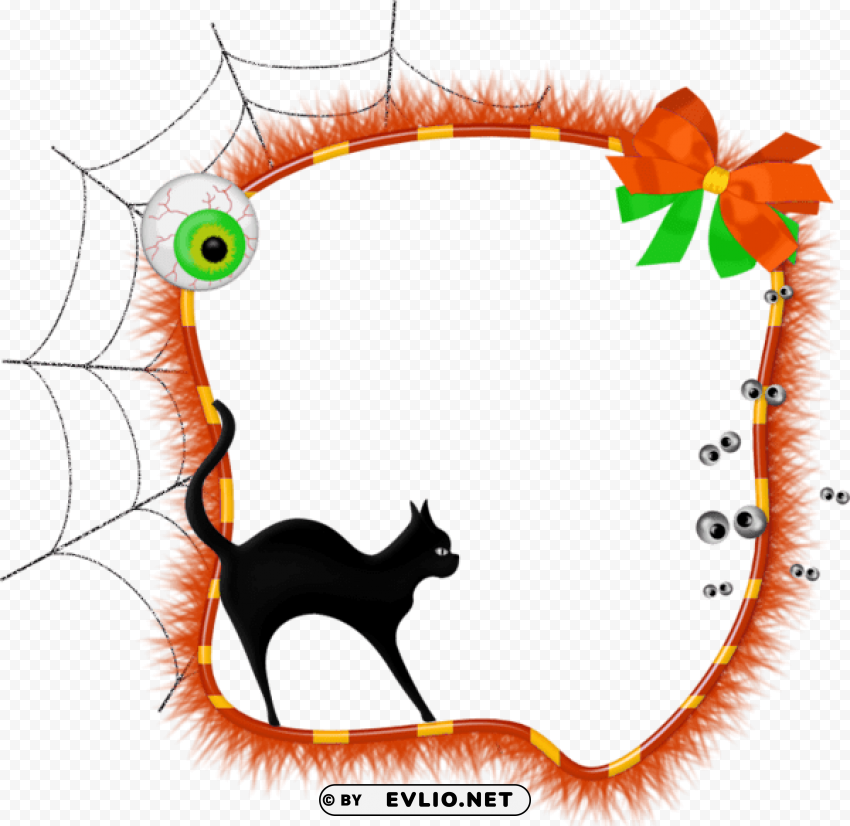 halloween transparent photo frame with black cat PNG with no background free download