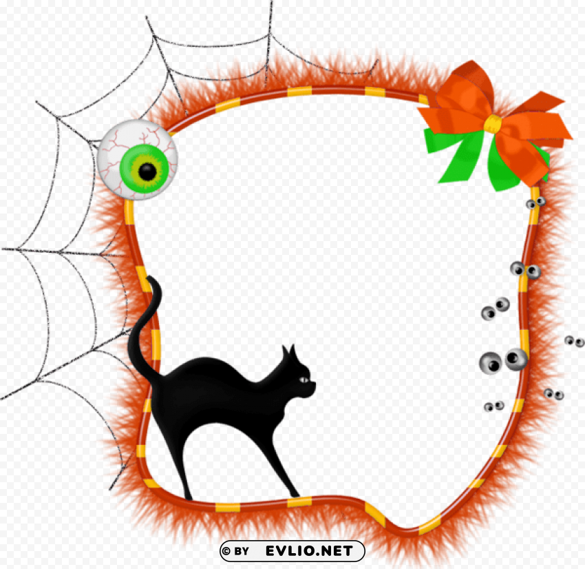 Halloween Transparent Photo Frame With Black Cat PNG With No Background Free Download