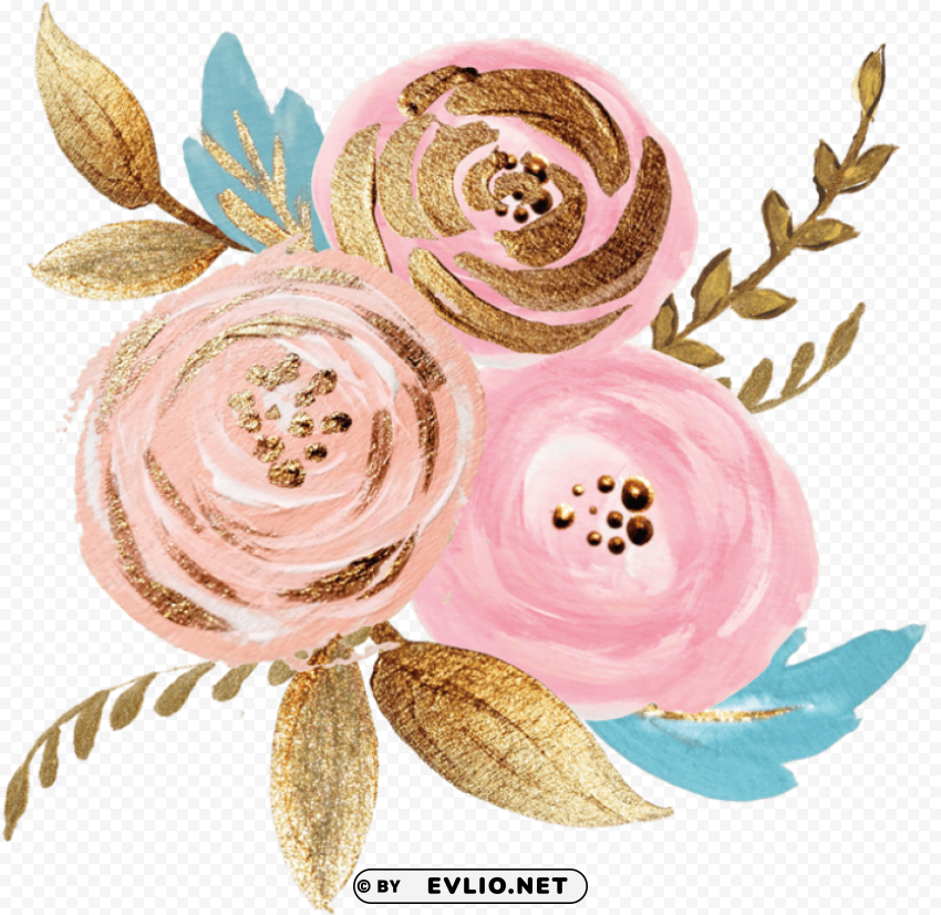 rose gold watercolor floral PNG files with transparent elements wide collection