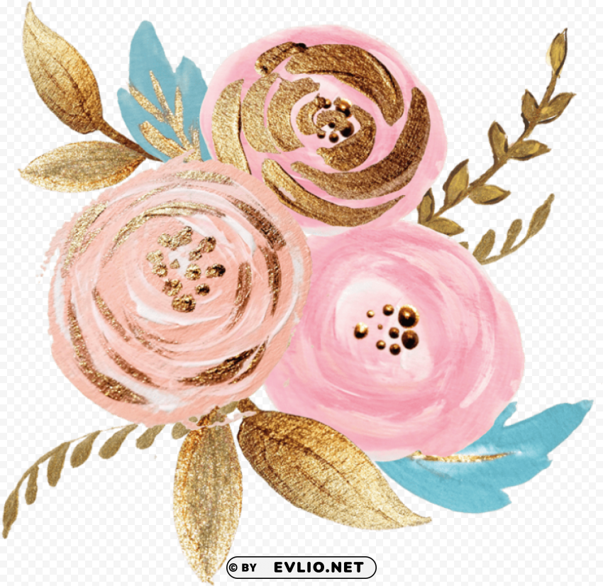 Rose Gold Watercolor Floral PNG Files With Transparent Elements Wide Collection